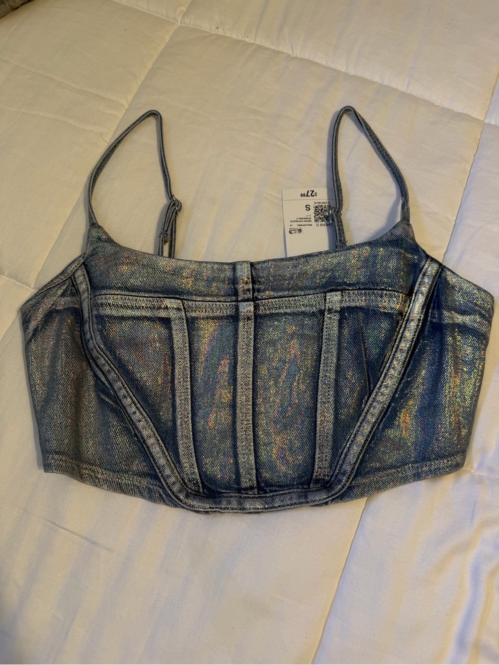 Forever 21 size small Iridescent Denim Corset Crop Top - Blue